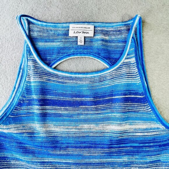 & OTHER STORIES Minidress Size S Cutout Space Dyed Cotton & Linen Space Dye Blue - Picture 8 of 12